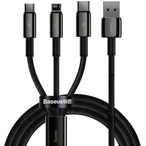 Baseus Tungsten Gold One For three Fast Charging Data Cable USB To M+L+C 3.5A