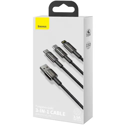 Baseus Tungsten Gold One For three Fast Charging Data Cable USB To M+L+C 3.5A 5 Baseus Tungsten Gold One For three Fast Charging Data Cable USB To M+L+C 3.5A