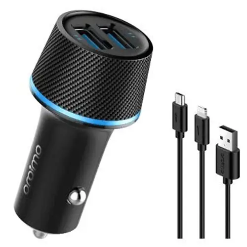 Oraimo Highway Dual Port Car Charger 21DML (Lightning and Micro USB Cable 2A)
