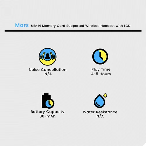 Mars MB-14 Memory Card Supported Wireless Headset With LCD