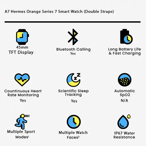 A7 Hermes Orange Series 7 Smart Watch (Double Straps)