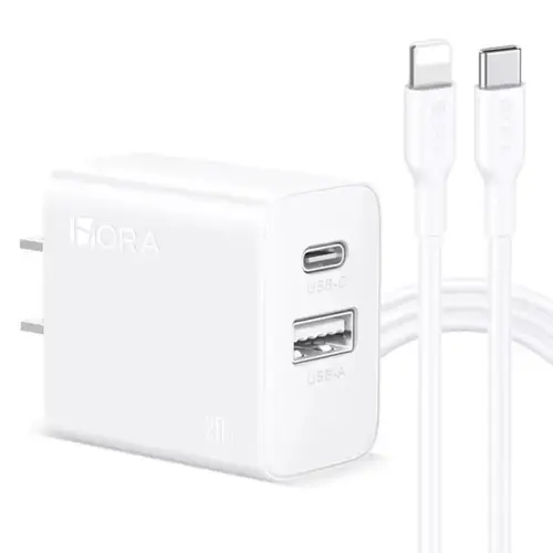 1HORA 20W Charger Dual U+C (US) Black +Lighting Cable
