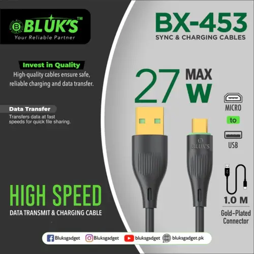 Bluks BX-453 MicroUSB 27W Charging Cable