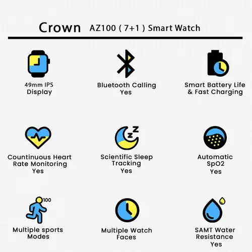 Crown AZ100 ( 7+1 ) Smart Watch 2 Crown AZ100 ( 7+1 ) Smart Watch