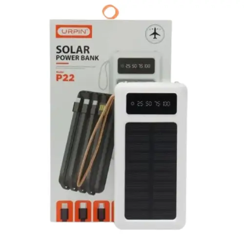 Urpin P22 Solar Power Bank 4-Charging Cables 10000mAh