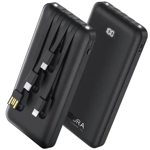 1Hora GAR148 10000mAh Power Bank With Built-in Cables  Dual Flashlights
