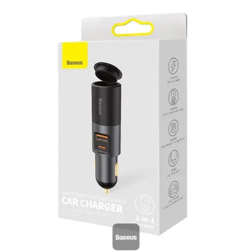 Baseus Share Together Car Charger with Cigarette Lighter Expansion Port U+C 120W