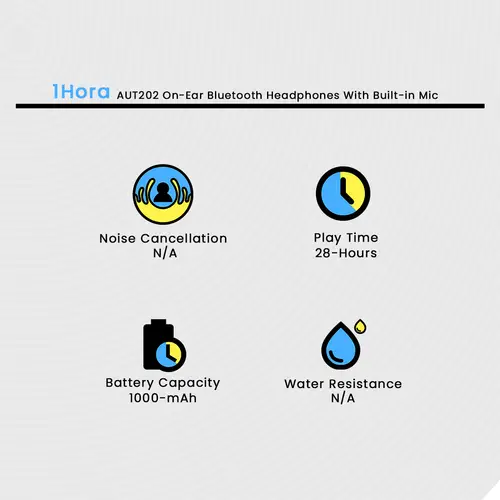 1Hora AUT202 On-Ear Bluetooth Headphones With Built-in Mic