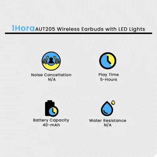 1Hora AUT205 Wireless Earbuds with LED Lights