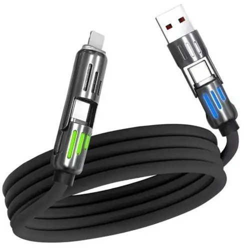 4in1 RGB 240W Fast Charging Silicone Data Cable (Pack of 2)