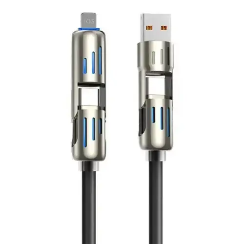4in1 RGB 240W Fast Charging Silicone Data Cable (Pack of 3)