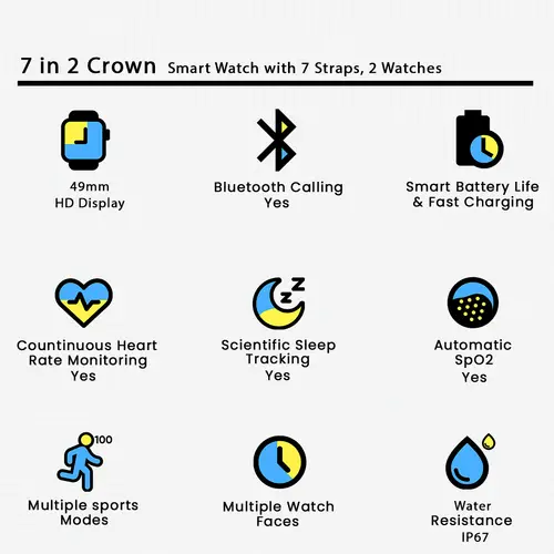 7 in 2 Crown Smart Watch with 7 Straps, 2 Watches (S9  Ultra 2), Wireless Charger