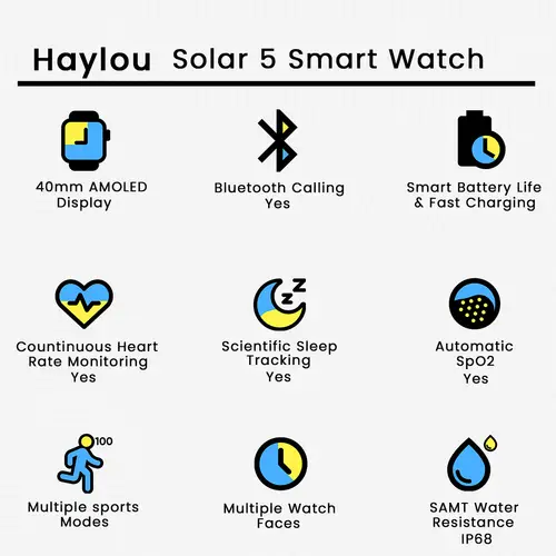 Haylou Solar 5 Smart Watch (Chain + Silicon Strap)